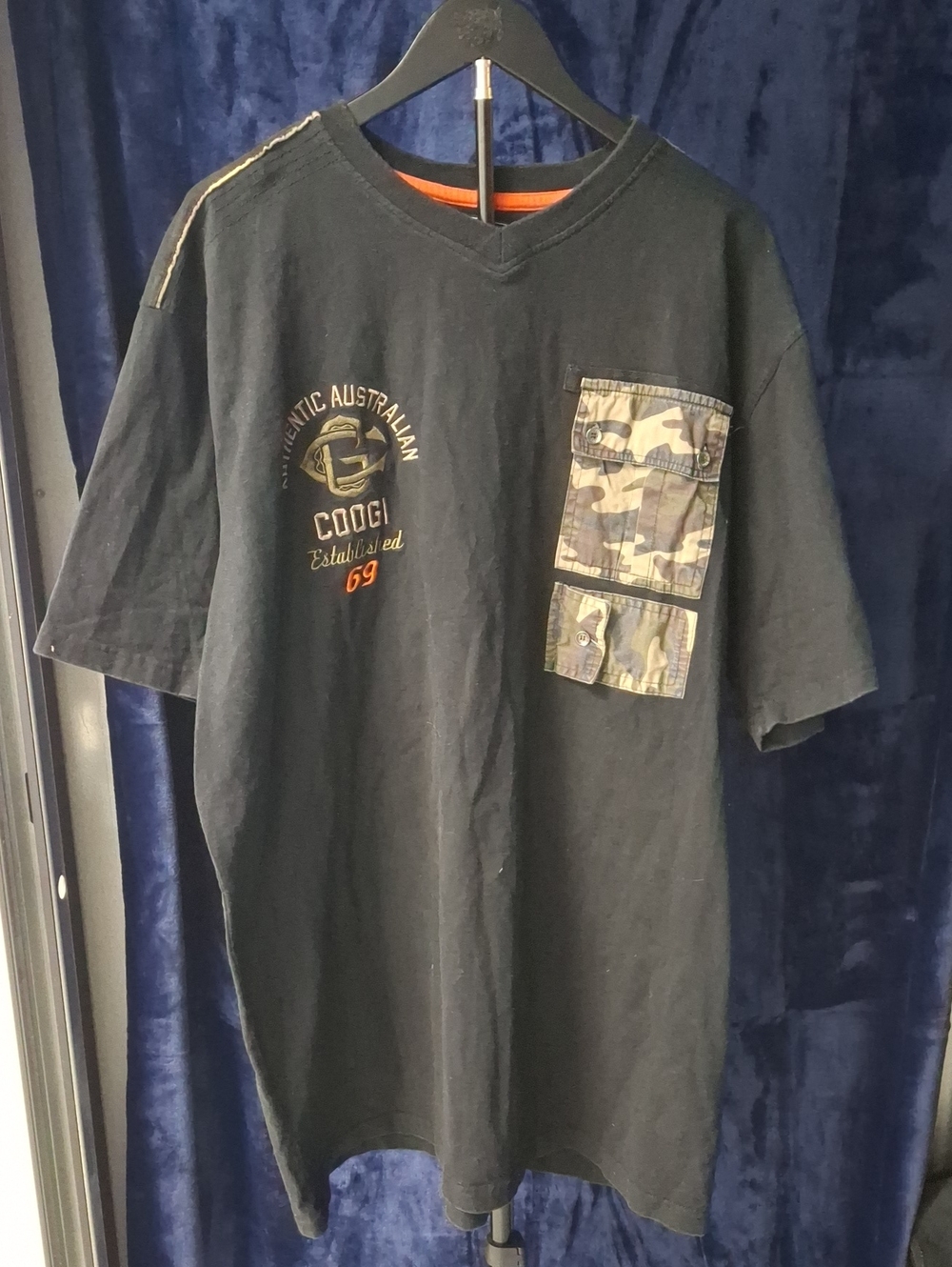 COOGI Black Short-Sleeve V-Neck Tee with Camo Patch Pocket